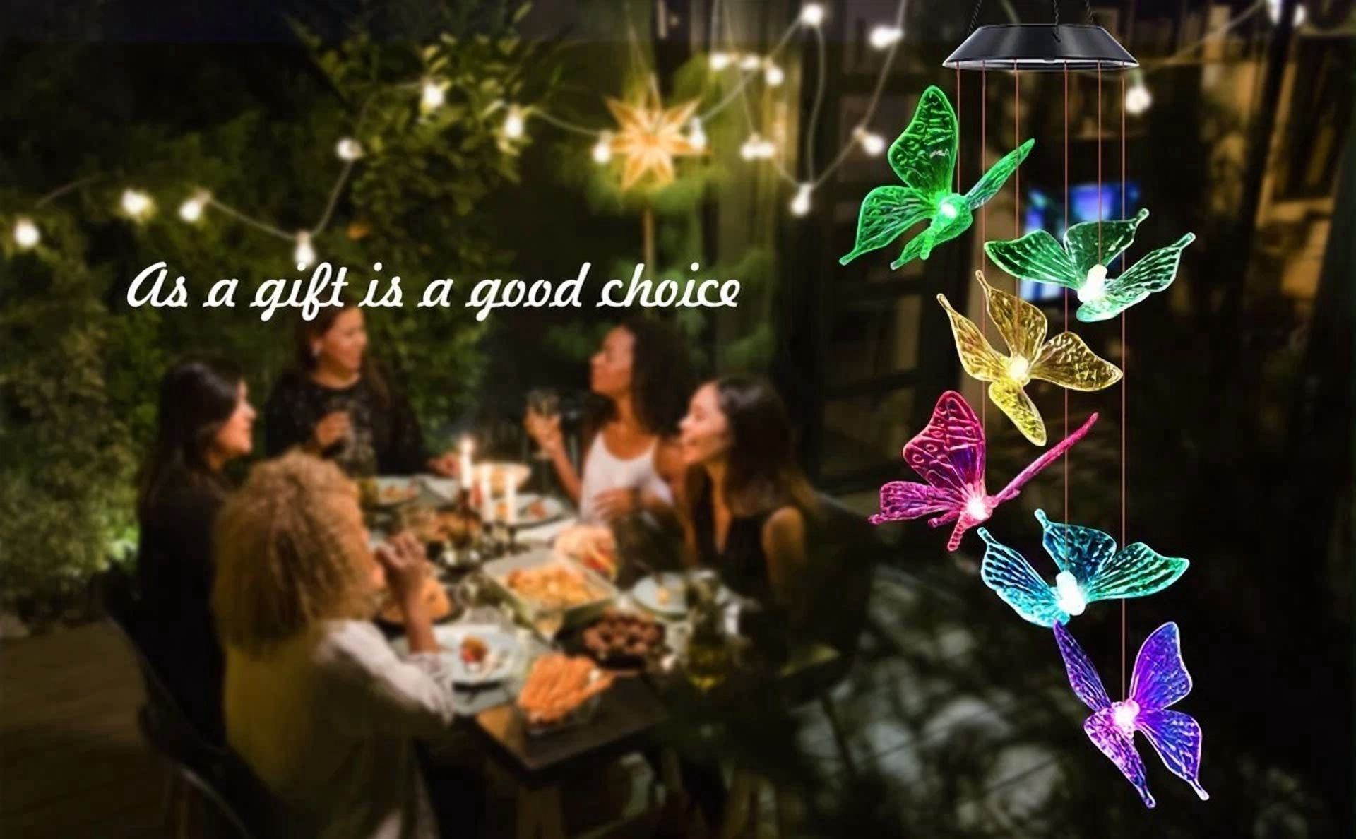 BUTTERFLY- Butterfly Solar Wind Chimes Outside Decor Hanging Garden Patio Yard Porch Garden