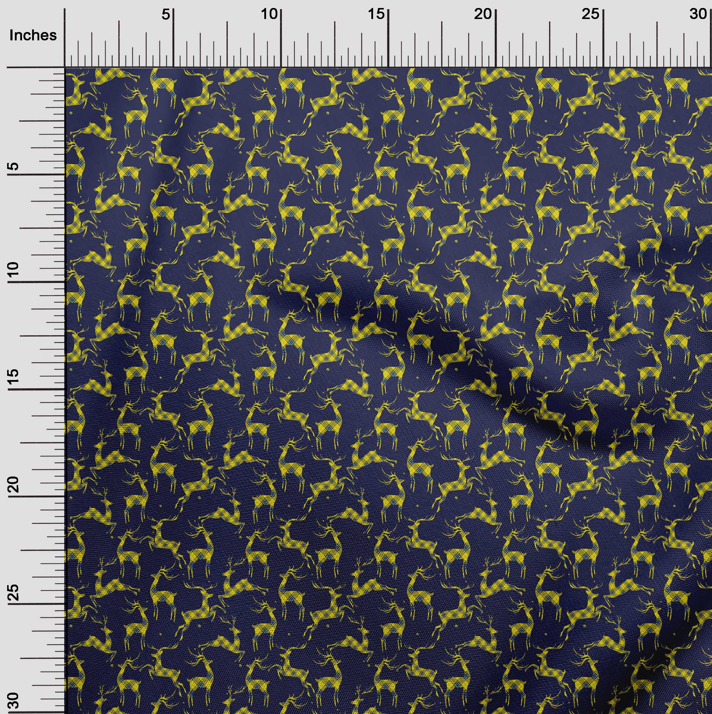 oneOone Cotton Silk Dark Blue Fabric Christmas Reindeer Lumberjack Fabric For Sewing Printed Craft Fabric By The Yard 42 Inch Wide
