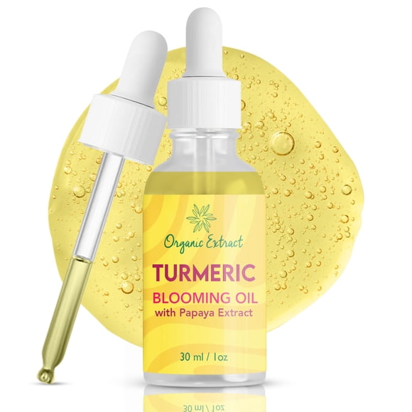 EXTRACTO ORGÁNICO Aceite de cúrcuma para rostro y cuerpo - 1 fl oz / 30 ml - Suero iluminador para ojeras, arrugas, manchas oscuras, hidrata y nutre con aceite de papaya jojoba y vitamina E Hecho en E