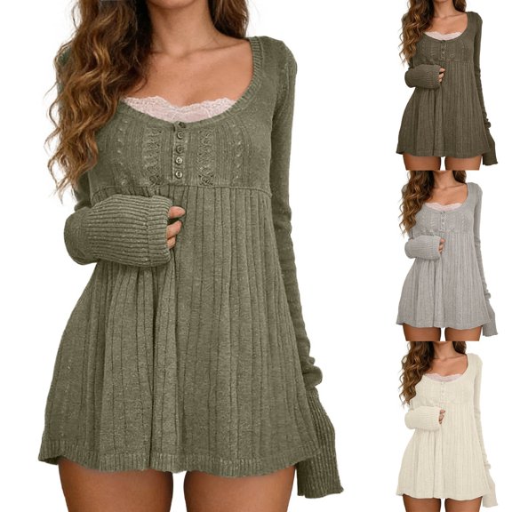 CAIXIA Sweaters For Women Semi Open Front Flared Hem Long Sleeve Pullover Tops Soft Basic Clothes Layering Shirts Work Outfits Fall Winter Clothes,GY2