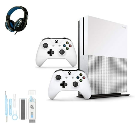 Microsoft Xbox One S 1TB with 2 Controller, 4K Ultra HD White with BOLT AXTION Cleaning Kit Headset Bundle Like New