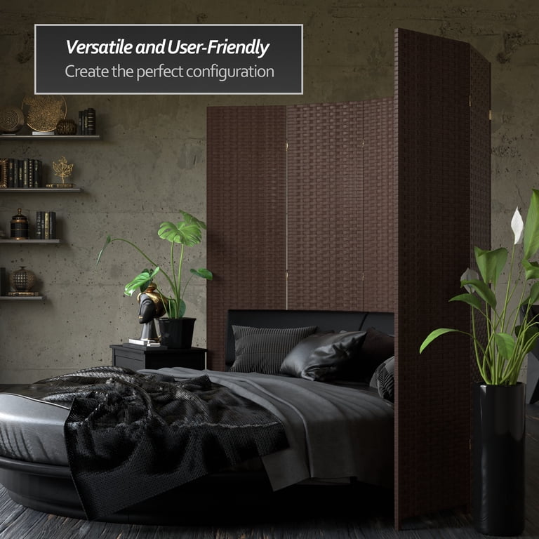Red Lantern 7 ft. Tall Woven Fiber Folding Screen - Dark Mocha - 3