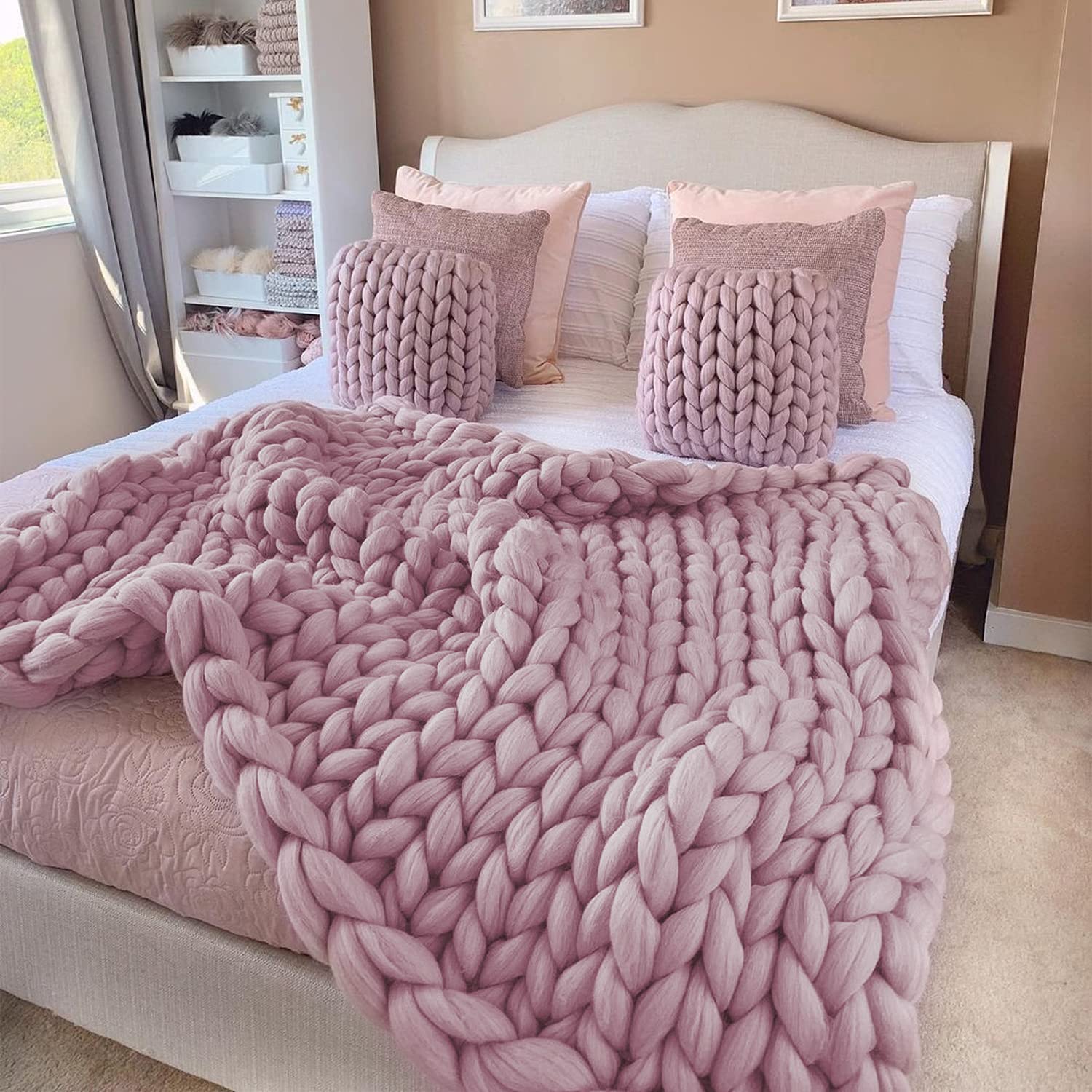 A❥︎ ZXNYH Chunky Knit Blanket Merino Wool Blend Giant Yarn Soft Cable