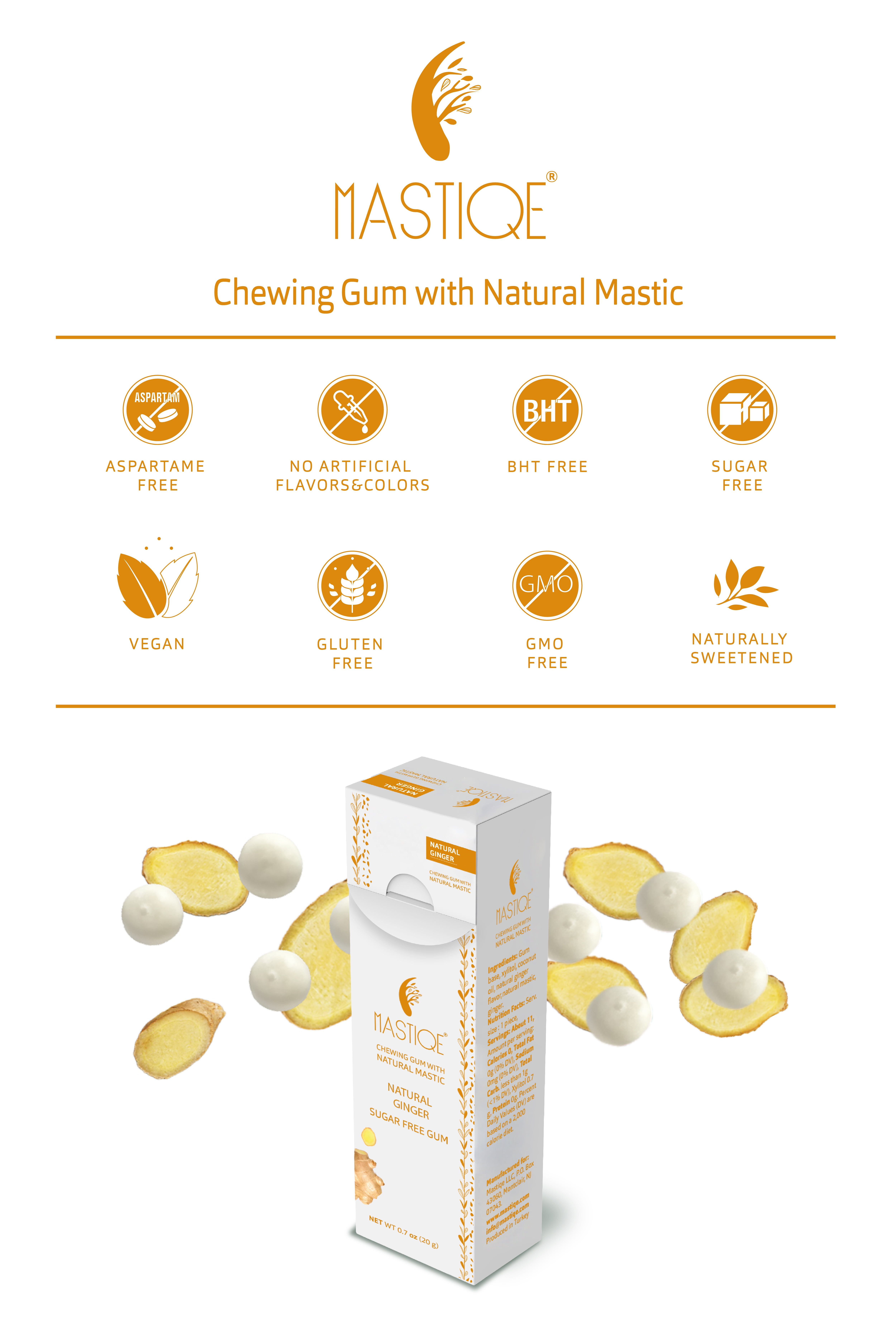 Mastiqe Sugar Free Chewing Gum with Natural Mastic -Ginger