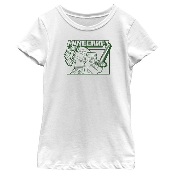 Girl's Minecraft Steve and Alex Attack Graphic Tee White X Small
