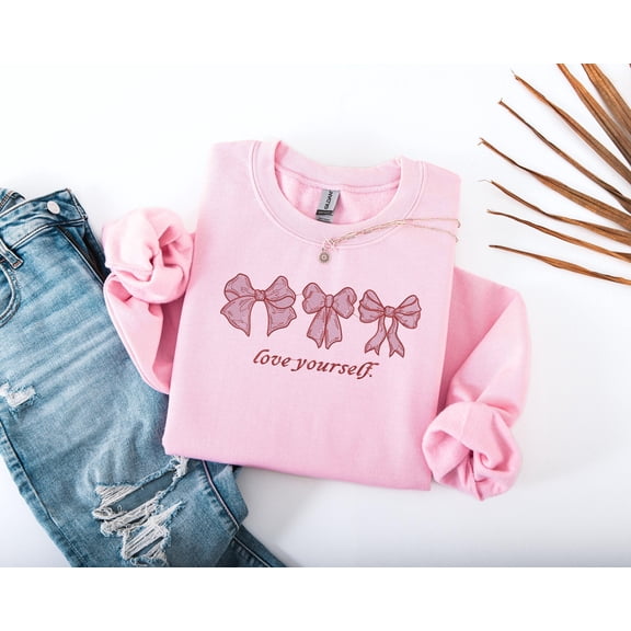 Embroidered Love Yourself Sweatshirt, Embroidery Valentines Day Self Love Sweater, Positive Sweatshirt, Word of Affirmation Tee, Strong Girl