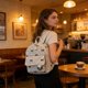 thumbnail image 1 of Mochila mini de pana con estampado de moño, correa ajustable, tamaño compacto para viajes, uso casual y diario, rosa, blanco, azul, 1 of 6