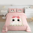 thumbnail image 2 of Manfei Kawaii Bowknot Ghost Bedding Comforter Set for Teen, Pink Stripes Geometric Twin Comforter Sets, Sugar Halloween Reversible Bedding Set, Ultra Soft Home Decor, 2 Pieces, 2 of 8