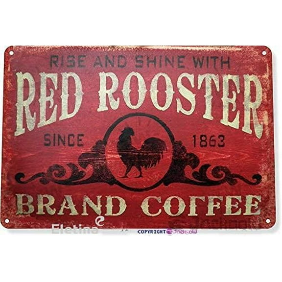 Wall Tin Sign Coffee Red Rooster Metal Decor Art Kitchen Store Bar Tin Sign 8x12 Aluminum Plate