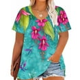 thumbnail image 2 of Patlollav Shirts Women Clothes Plus Size Tops Short Sleeve V-Neck Print Blouse, 2 of 6
