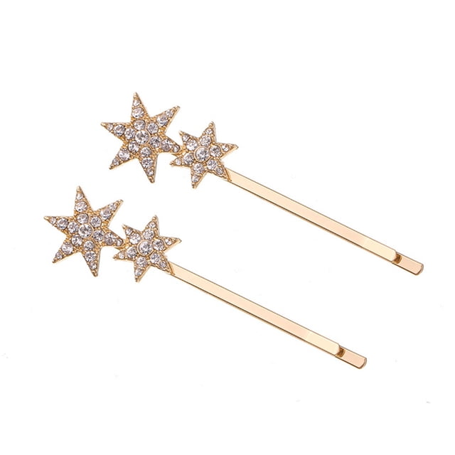 Miangastore 2PCS Geometry Metal Rhinestone Star Bobby Simple Hair New Style Hair Accessories (Golden)
