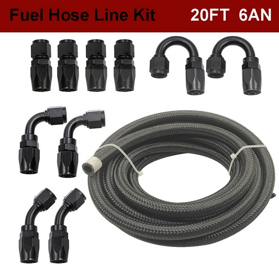 iMeshbean 20FT 6AN-AN6 Nylon Braided CPE Fuel Hose Line 6AN-AN6 Oil/Gas/Fuel Hose End Fittings Kit w/10 Fittings