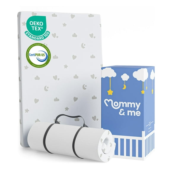 Mommy&Me Pack and Play Mattress (38"x26") with Soft Washable Breathable Cover, Waterproof, CertiPUR-US Certified Foam, Pack&Play Topper - Portable Foam Mini Crib Mattres