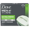 (2 Pack) Dove Men + Care Body And Face Bar, Extra Fresh, 4 Ounce, 8 Count