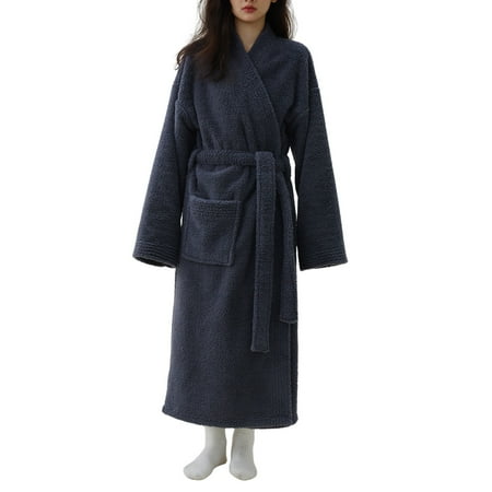GHSOHS Robes for Women Night Lingerie Dress Nightgowns Flannel Bathrobe Pajamas Lengthened Winter Thick Bathrobe Comfortable Thick Cotton Flannel Shawl Collar Couple Robe Sleepwear Robe Nightgown