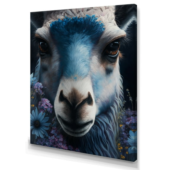 Designart Llama Portrait With Flowers I Canvas Wall Art