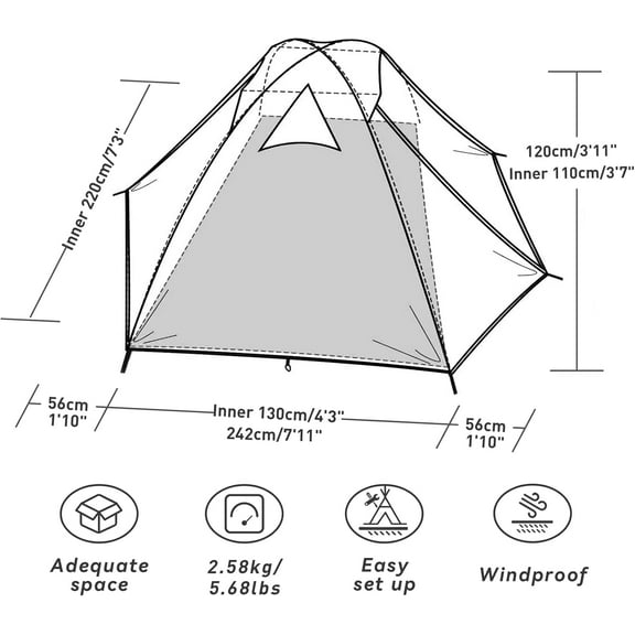 2/3/4 Person Lightweight Camping Tent, Waterproof & Windproof for Hiking, Camping, Travel