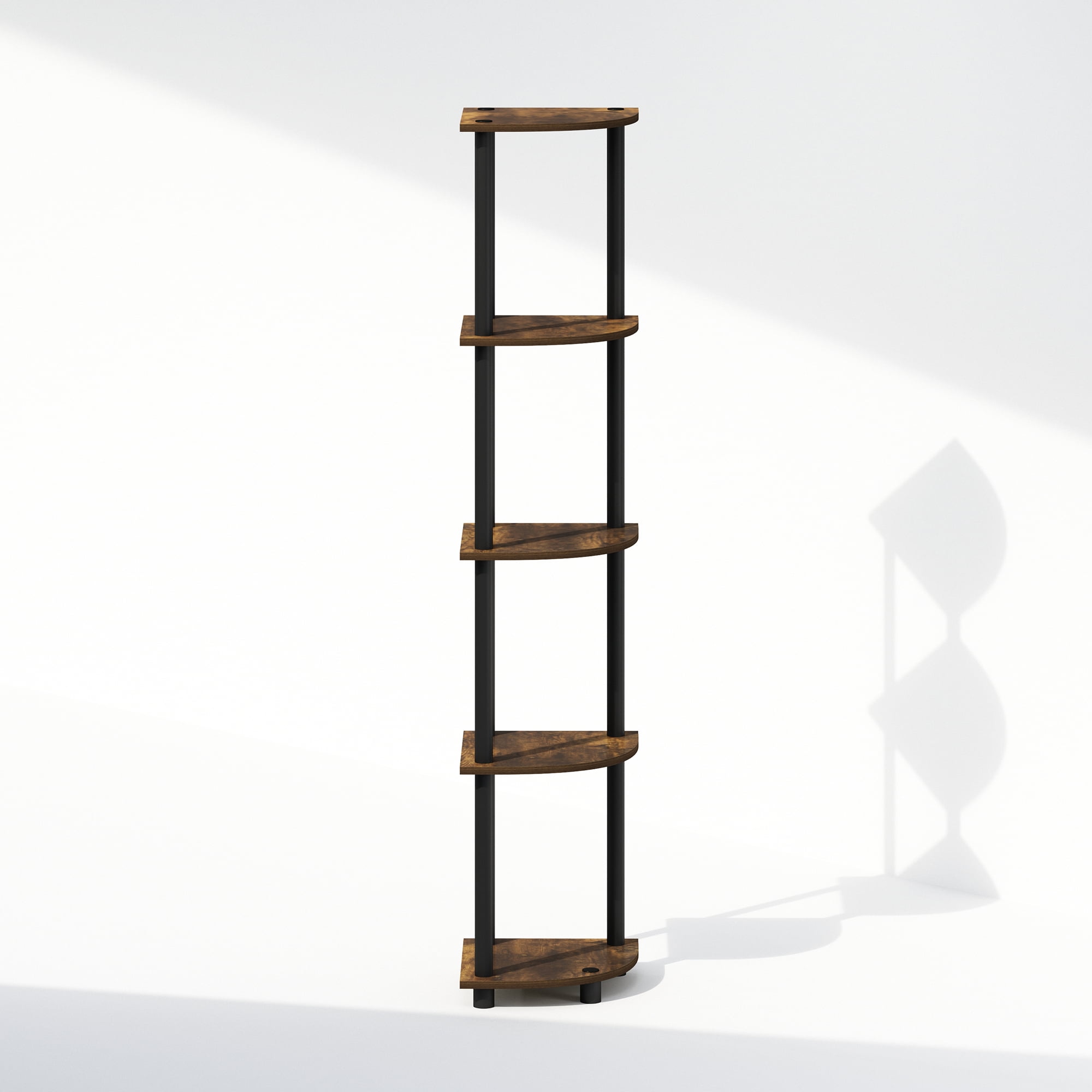 Furinno Turn-N-Tube 5 Tier Corner Display Bookcase, Particle Board Amber Pine/Black, 9 lb