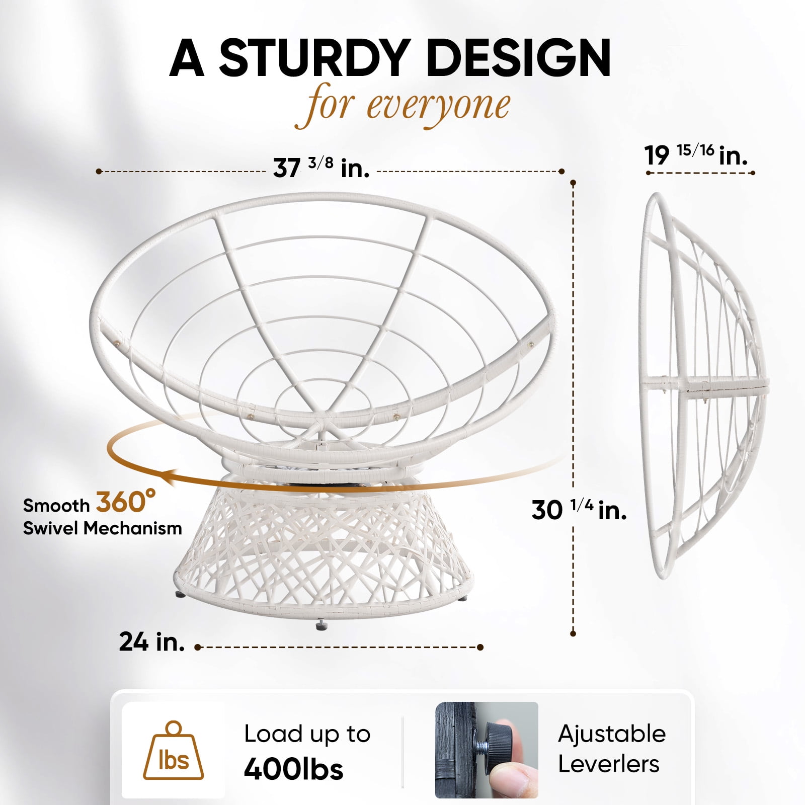 Free Shipping Bme Papasan Chair with Fabric Cushion Metal Swivel Base Sterling Fog White Frame Walmart