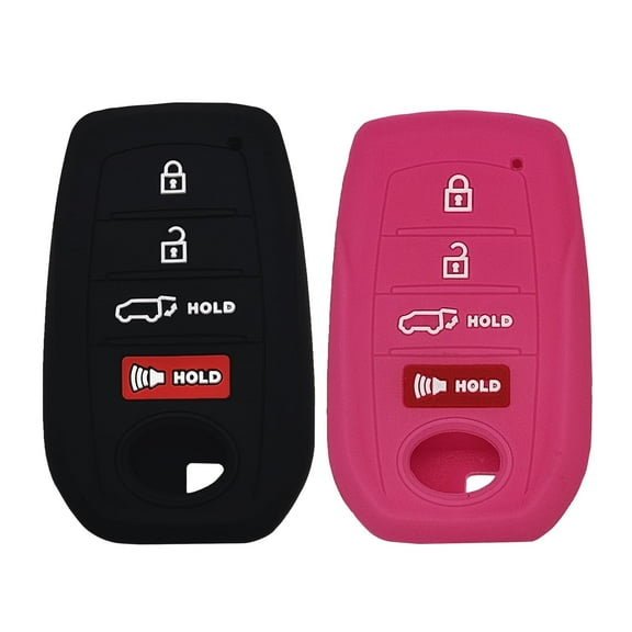 Autobase Key fob Cover for Toyota 2025 Camry 2019-2025 Land Cruiser 2021-2025 Venza Hilux Fortuner 2023-2025 Highlander Tundra Corolla bZ4X Prius 4 Buttons (Black and Pink)