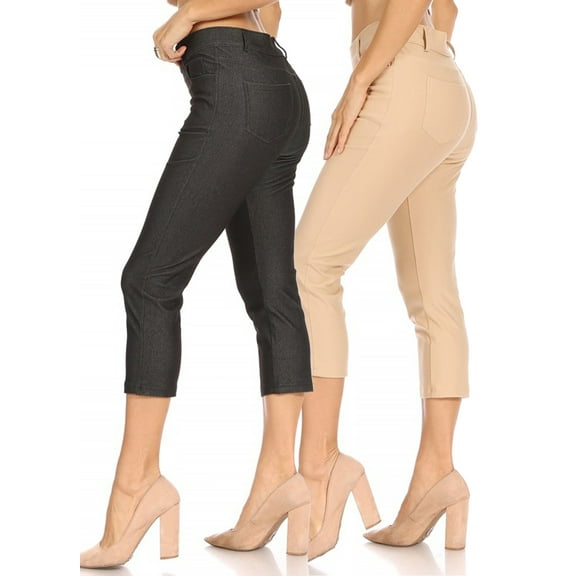 Women's 2 Pack Casual Comfy Slim Pocket Jeggings Jeans Capri Pants