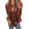 thumbnail image 3 of Womens Winter Velvet Long Sleeve Button Down Casual Tops Shirts Coffee Color L, 3 of 8