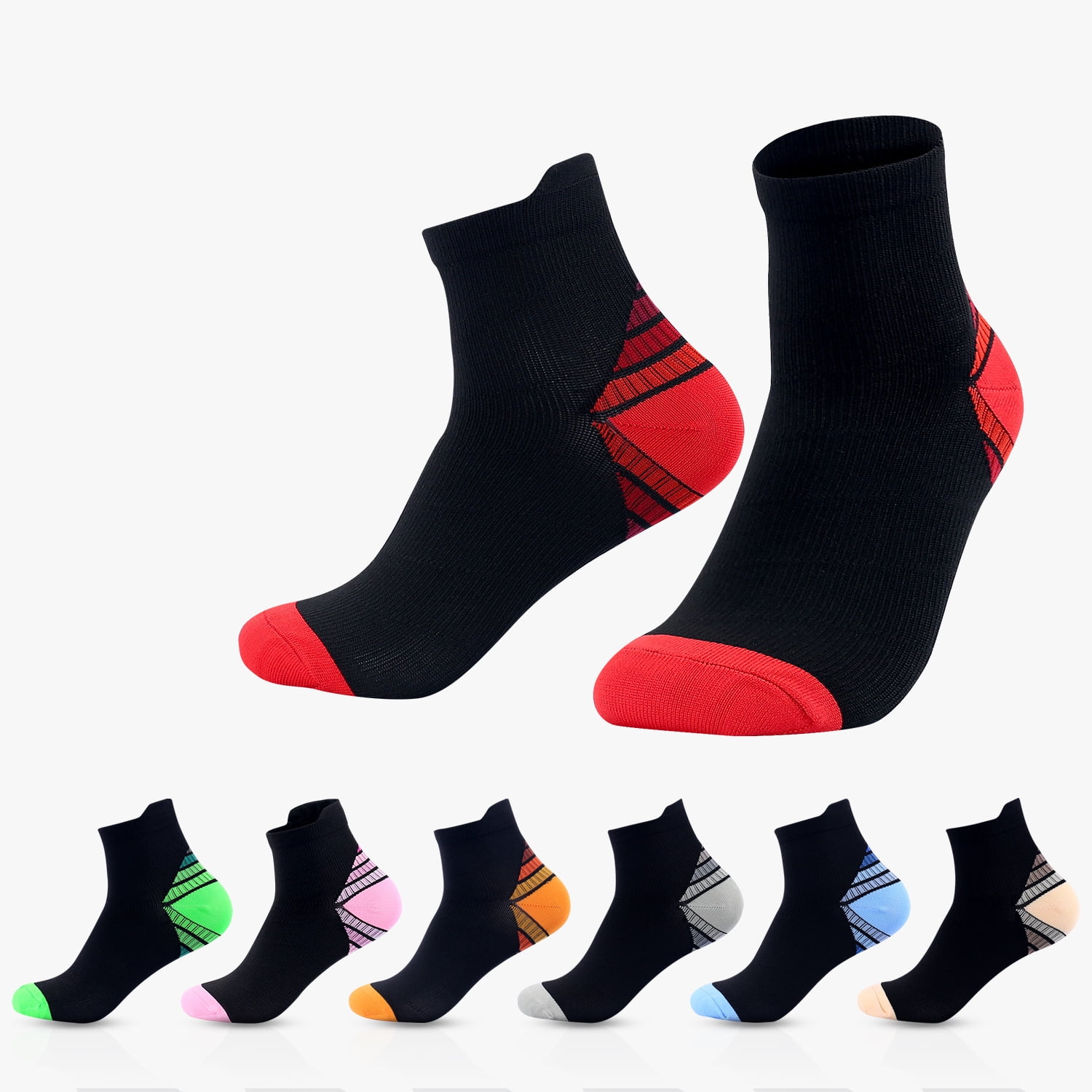 Compression Socks for Unisex Men and Women , Ankle Soft Moisture-Wicking Socks , Athletic Cushioned Low Cut Running Socks for a Secure Fit - 7 Pairs