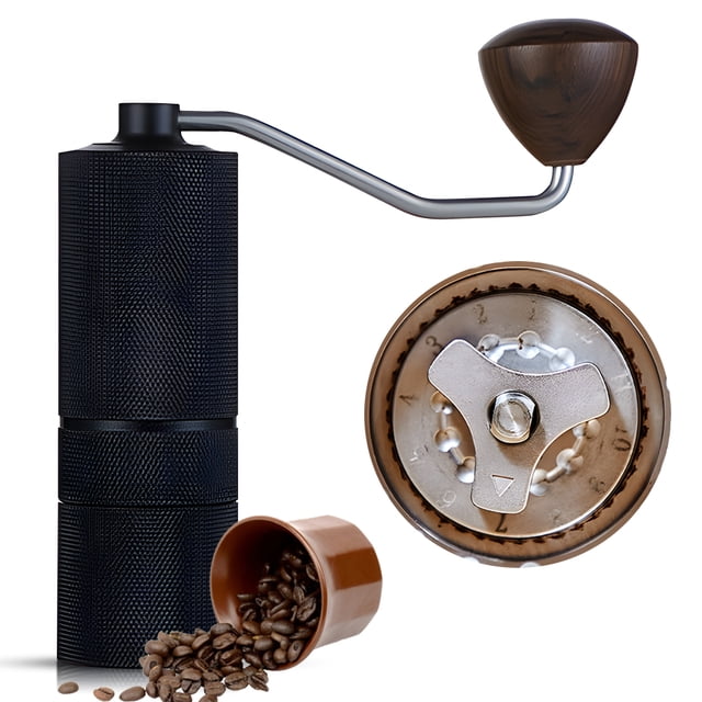 yeacher Moulin à Café Manuel HB-10B avec Meule 5 Étoiles en Acier Inoxydable 420 CNC, Roulements à Rouleaux Doubles, 12 Réglages de Mouture, Capacité de Poudre 30 G/grain 25 g, Moulin à Café Portatif à Manivelle Noir