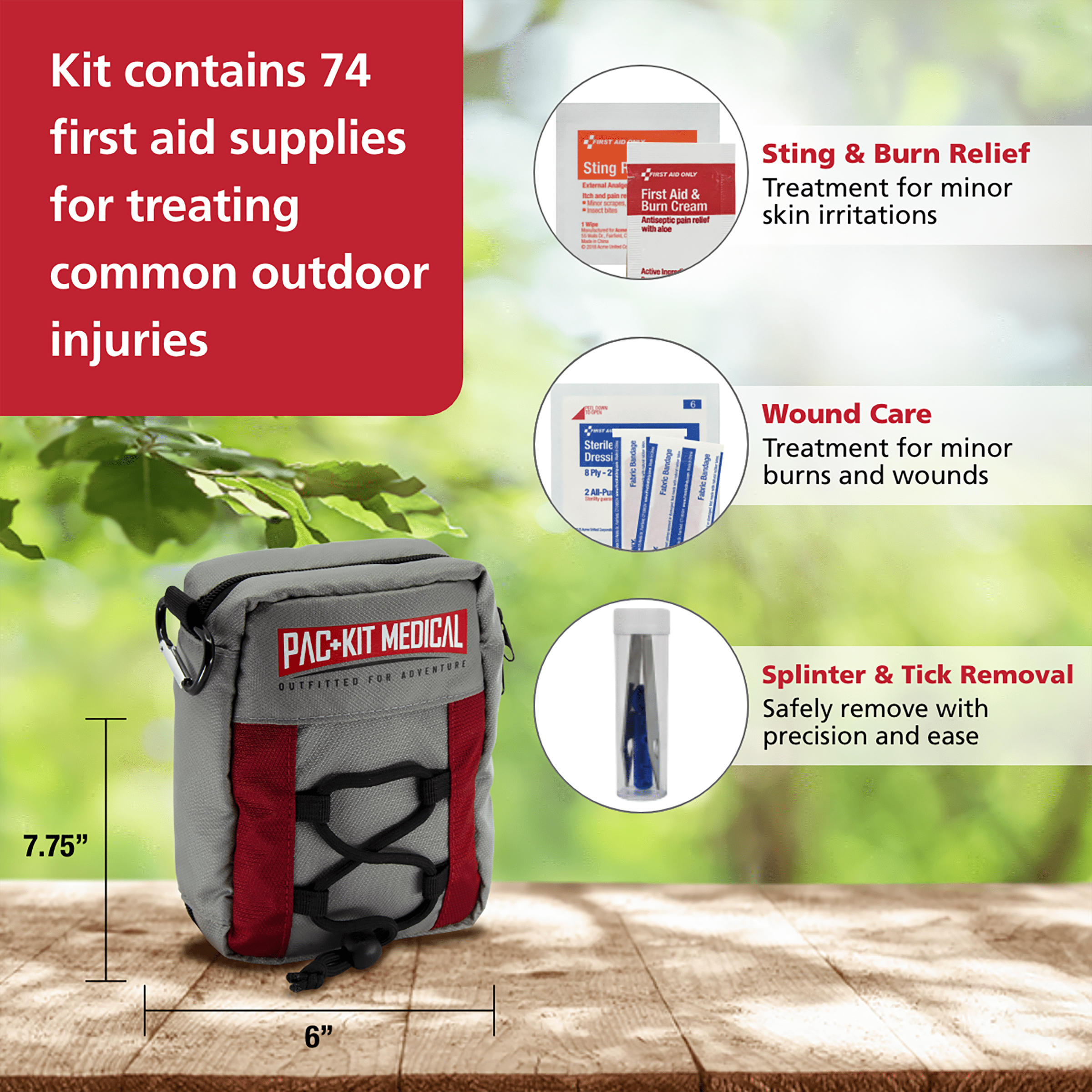 Pac-Kit Trailblazer 1 Comprehensive Outdoor First Aid Kit, 74 Pieces for Hiking, Camping, Backpacking and Survival