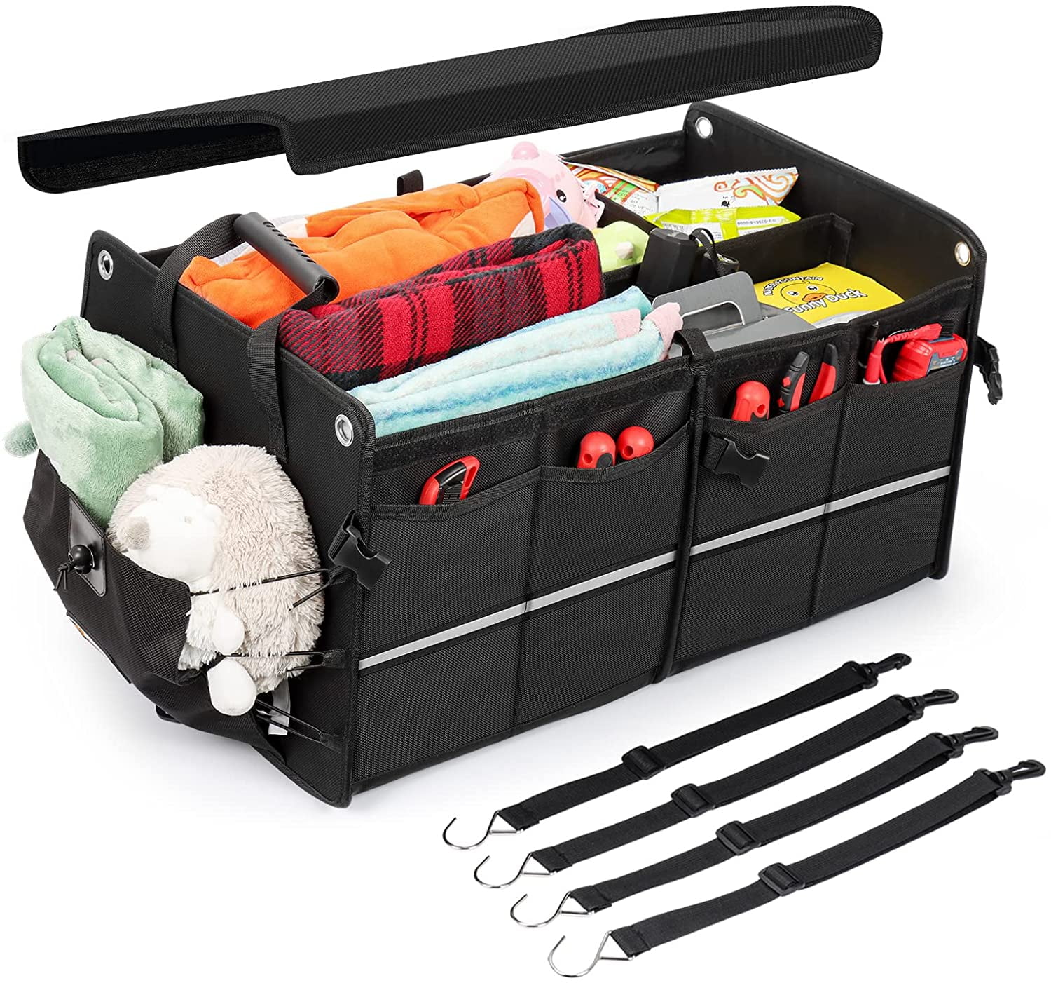 JOJOY LUX Car Trunk Organizer with Multi Compartments - Automotive  Collapsible Cargo Containers with 11 Pockets & Reinforced Handles, Vehicle  Grocery
