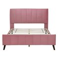 thumbnail image 4 of Queen Size Velvet Bed Frame with Vertical Channel Tufted Wingback Headboard, Upholstered Platform Bed with Wood Slats, No Box Spring Needed, Easy Assembly, Non-Slip Noise, Pink, 4 of 9