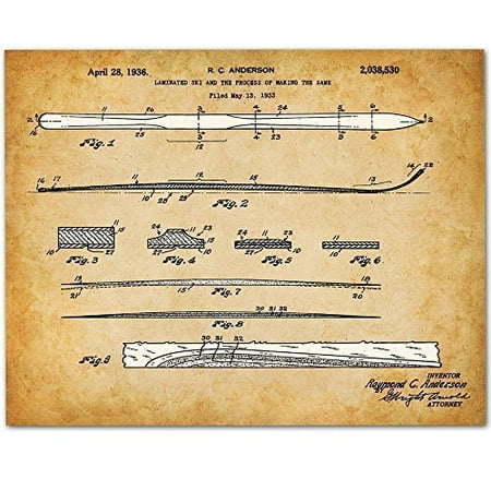 Mountain Lodge Decor Skis Art - 11x14 Unframed Skiing Patent Print - Great Gift for Skiers, Ski Lodge, Ski Cabin or Mountain Home Decor ()