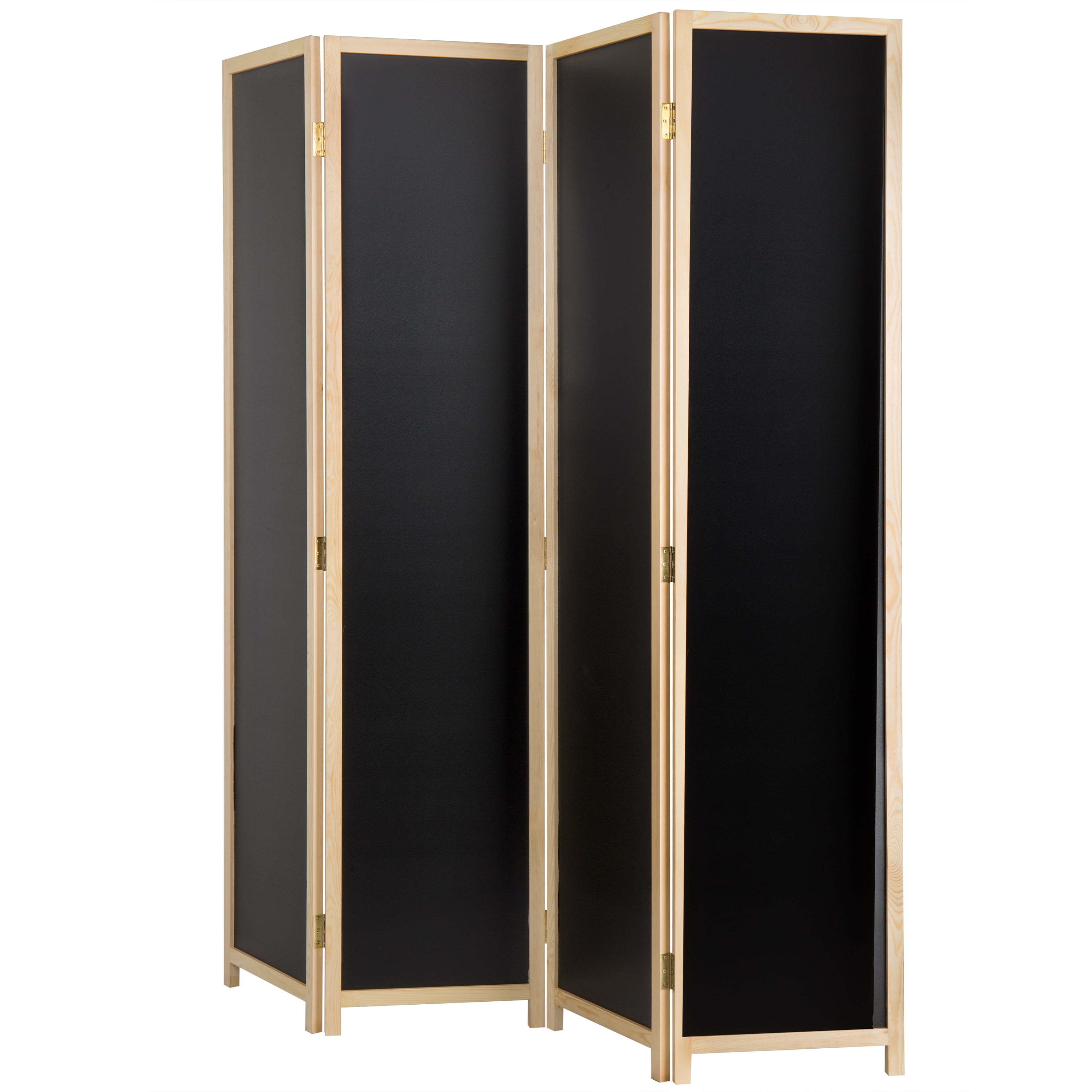 4 Panel Wood Frame Chalkboard Room Divider With Dual Hinges