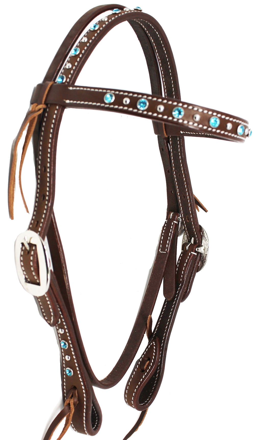 Horse Western Show Tack PONY Leather Headstall w/ Turquoise Rhinestones