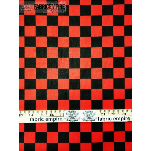 Polycotton Printed CHECKERED BLACK & RED Fabric / 60" Wide / Sold by the Yard