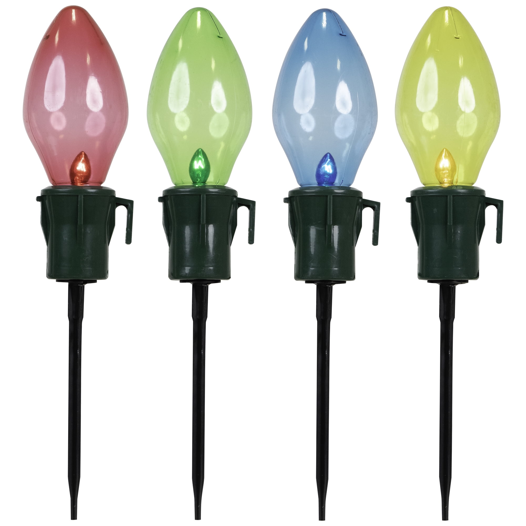 Set of 4 Lighted Multi-Color Jumbo C7 Bulb Christmas Pathway Marker Lawn Stakes