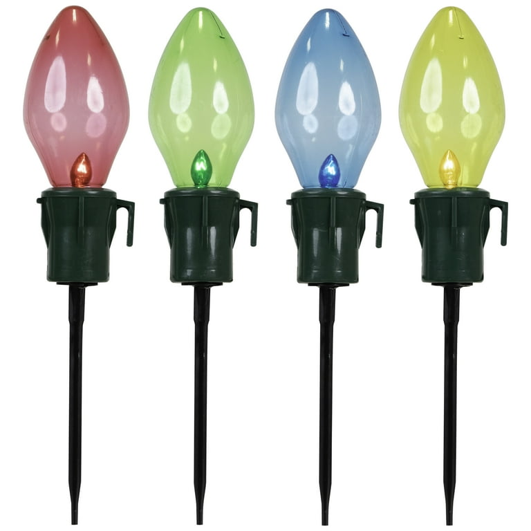 Set of 4 Lighted Multi-Color Jumbo C7 Bulb Christmas Pathway