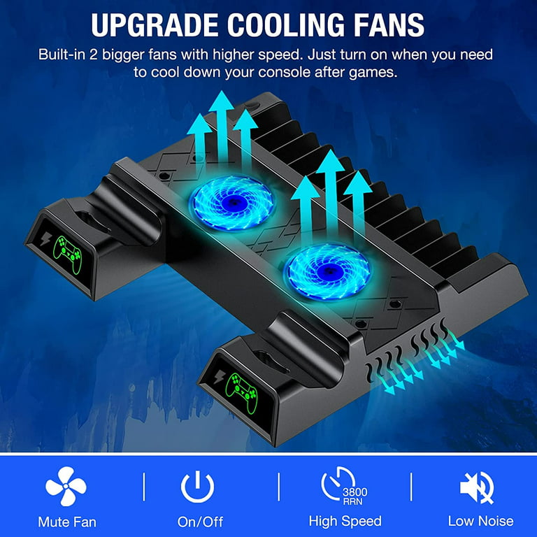 BEBONCOOL PS4 Stand Cooling Fan with Dual Controller Charging Station for PS4 Slim/ PS4 Pro Gaming Consoles, Accesossries with 12 Game Storage Black - Walmart.com