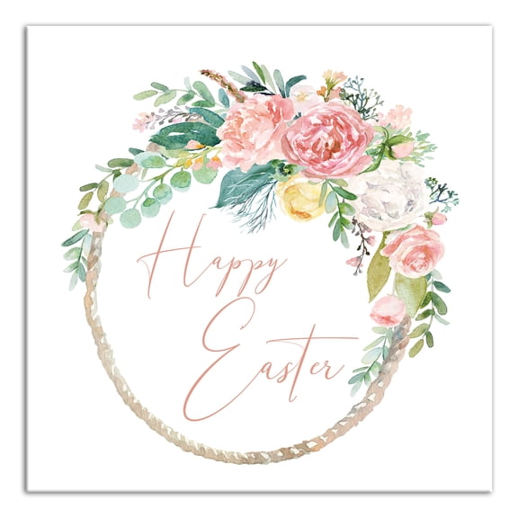 Creative Products Happy Easter Floral Wreath 16x16 Canvas Wall Art
