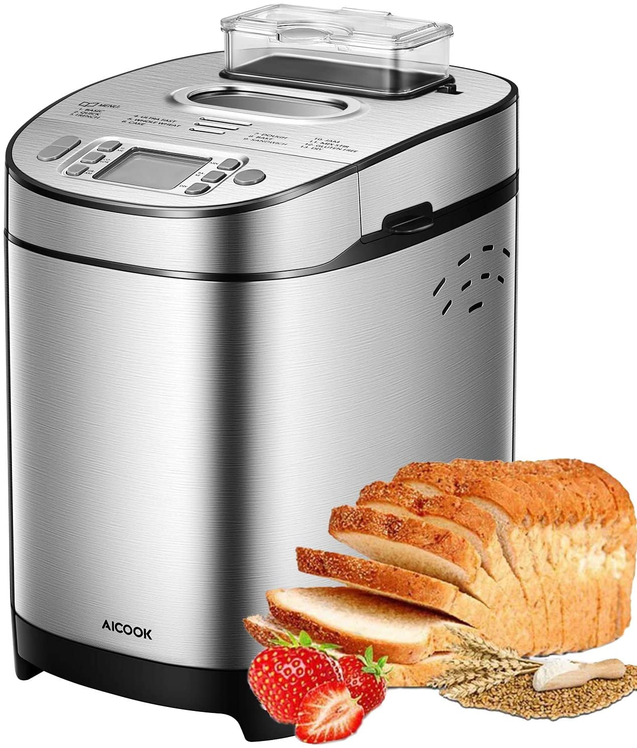 15in1 Programmable Bread Maker with LCD Screen Renewed 1 Hour Keep Warm Set Memory Function Nonstick Ceramic Bread Machine- CSS Stainless Steel Bread Maker 2LB Clear Recipes 3 Loaf Sizes for Home Bakery 