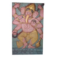 Mogul Vintage Ganesha Barn Door Carved God Of Wealth Property Success Wall Panel
