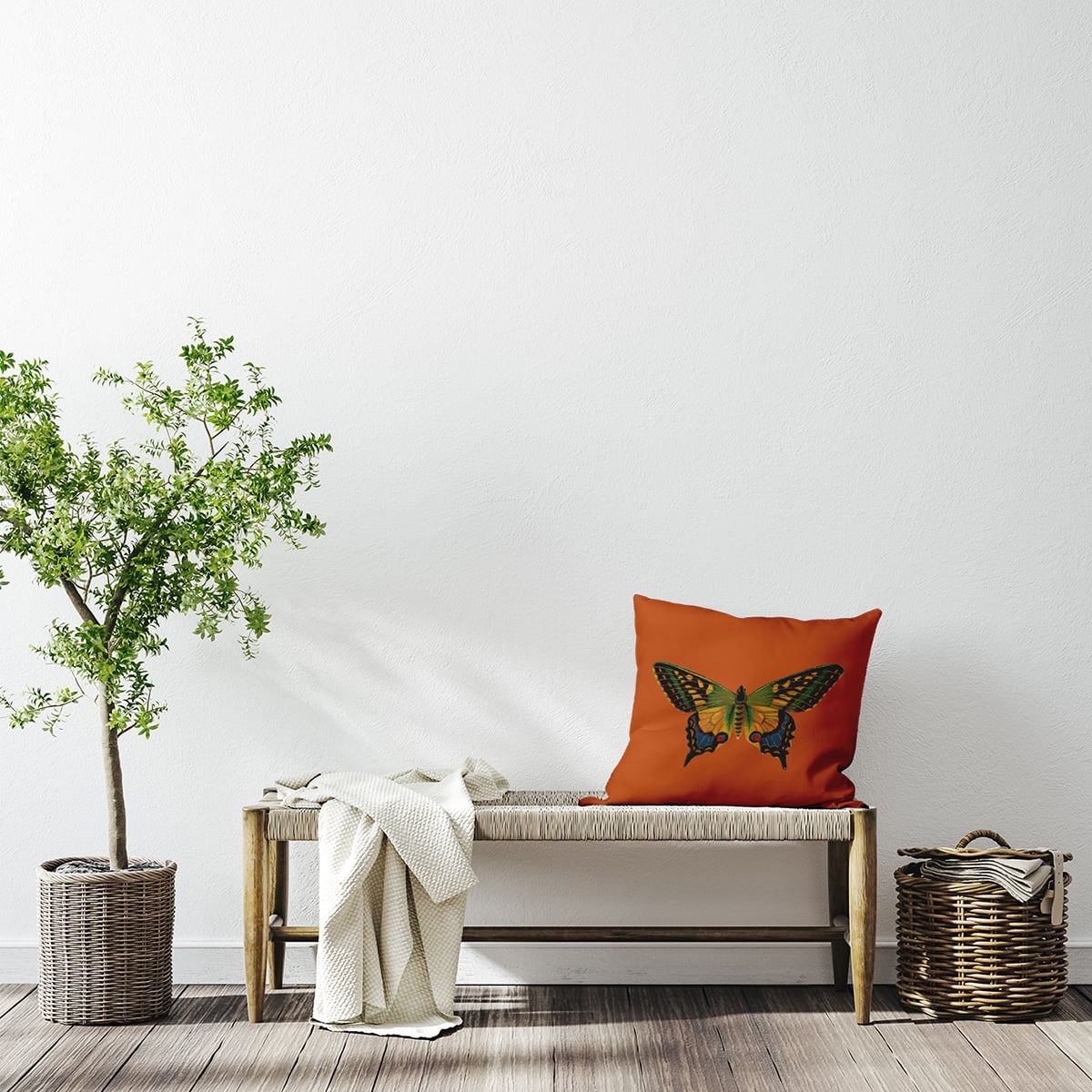 Simply Daisy 16-inch Square Colorful Swallowtail Poly Throw Pillow, Perfect Orange Qty 1