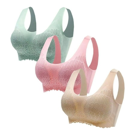 Kcodviy Women S No Steel Ring Strapless Front Buckle Lift Bra 3Pc Underwear Gathering Sleep Bra For Women Pack Bra Latex Underwear Traceless Womens Bras Comfortable Plus Size Back Heart Bar 3Pc
