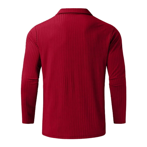 Aayomet Long Sleeve Polo Shirts for Men T Shirt Zipper Turn Down Collar Long Sleeve Tops T Shirt (Red, XL)