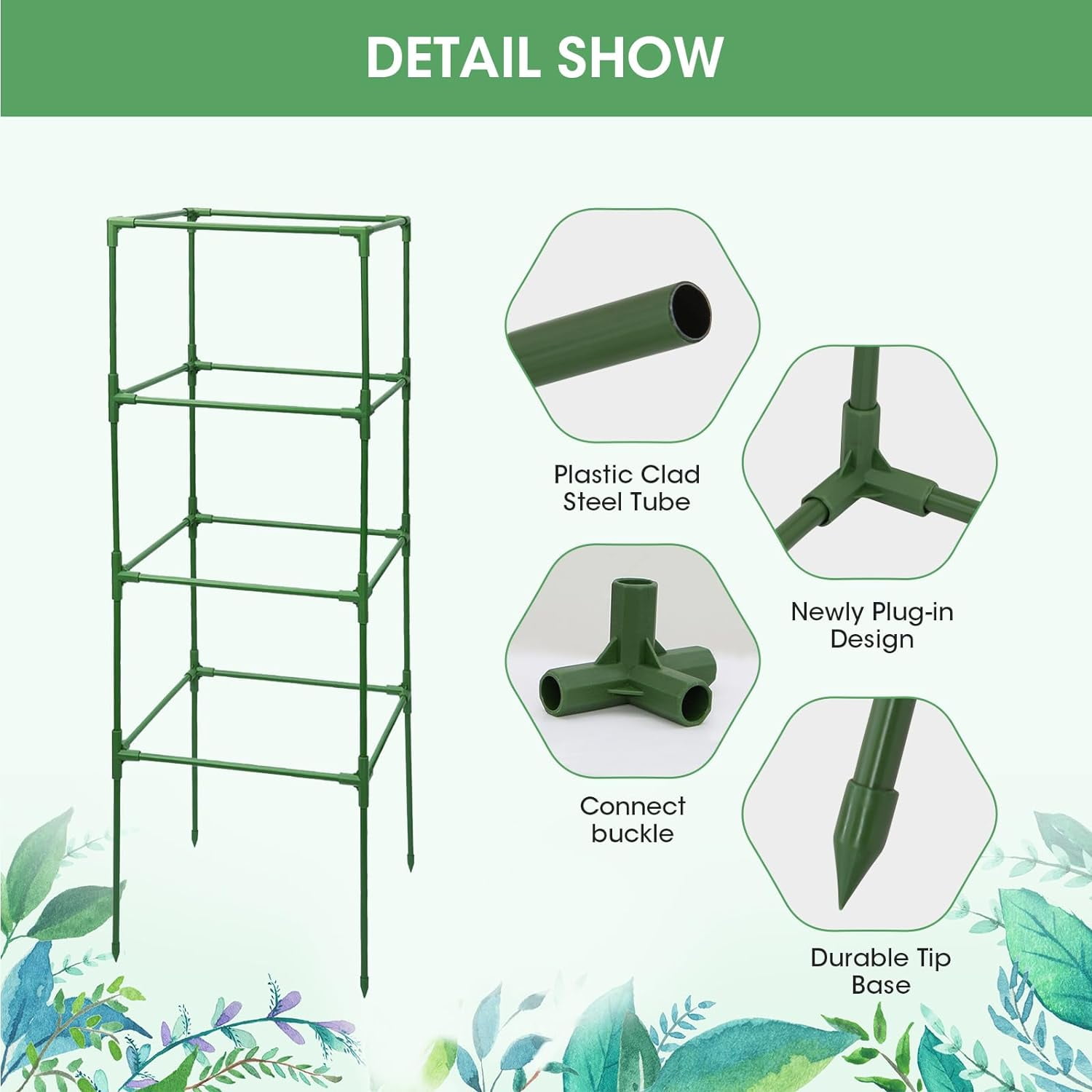 3 Pack Tomato Cages,Square Tomato Plant Stakes Support Cages Trellis for Garden Climbing Vegetables Flowers Fruits,Extra Bold