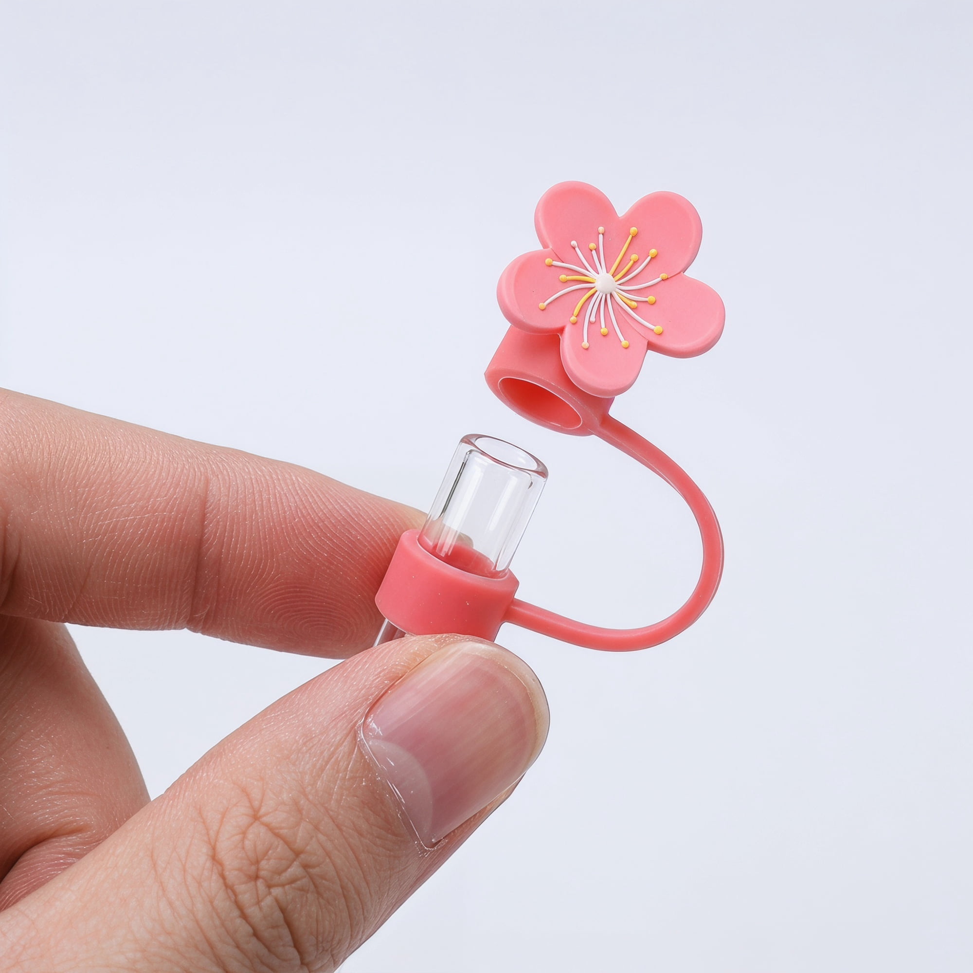 Unique Bargains 2Pcs Floral Silicone Straw Caps Reusable Dust-Proof Toppers Rose Red A