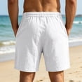 thumbnail image 6 of Mens Bermuda Linen Shorts Knee Length Elastic Waist Drawstring Shorts Casual Wide Leg Summer Shorts with Pockets White 3XL, 6 of 9