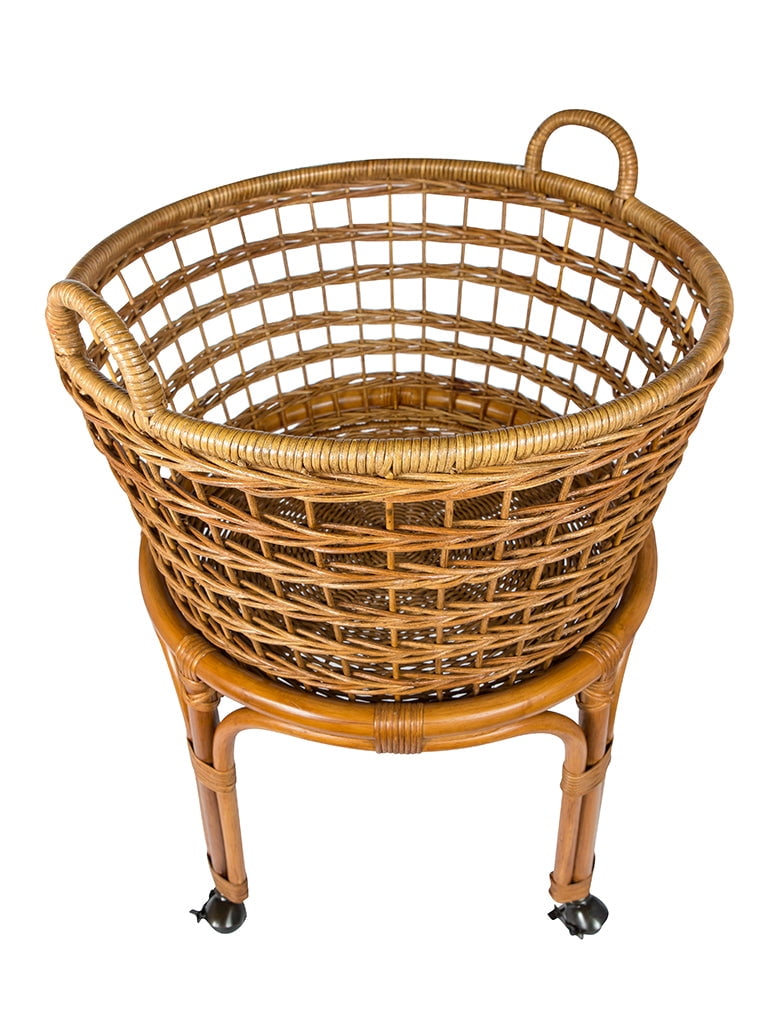 Kouboo Rolling Wicker Laundry Basket and Hamper with Fabric Liner and Stand