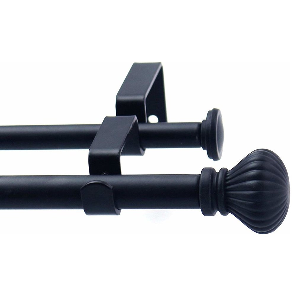 Urbanest Fluted Ball Double Curtain Rod Set, 5/8", 84"120", Black