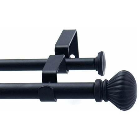 Urbanest Fluted Ball Double Curtain Rod Set, 5/8", 84"-120", Black